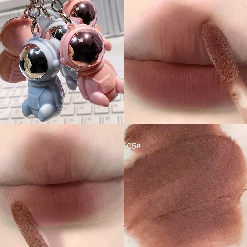 Astronaut Keychain Lip Mud Matte Velvet Lipstick Brown Red Tint Waterproof Long Lasting Non-Stick Cup Lip Gloss Korean CosmeticXJ241205