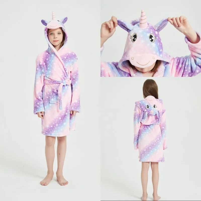 Pajamas Kids Bathrobe For Girls Children Clothing Girl Flannel Bath Robe Clothes Boys Cartoon Night Robe Kids Pajamas For Baby 1-8 Years H241205