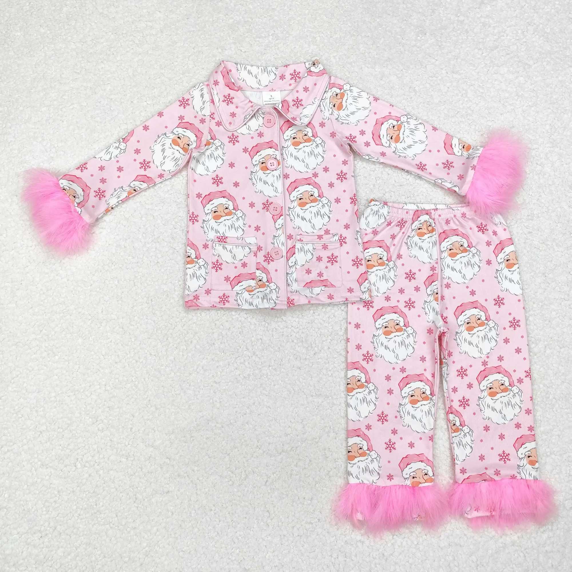 Pajamas Wholesale Hot Sale Toddler Baby Girl Christmas Santa Pajamas Clothing Kids Long Sleeves Tops Fur Sets Children Sleepwear Outfits H241205