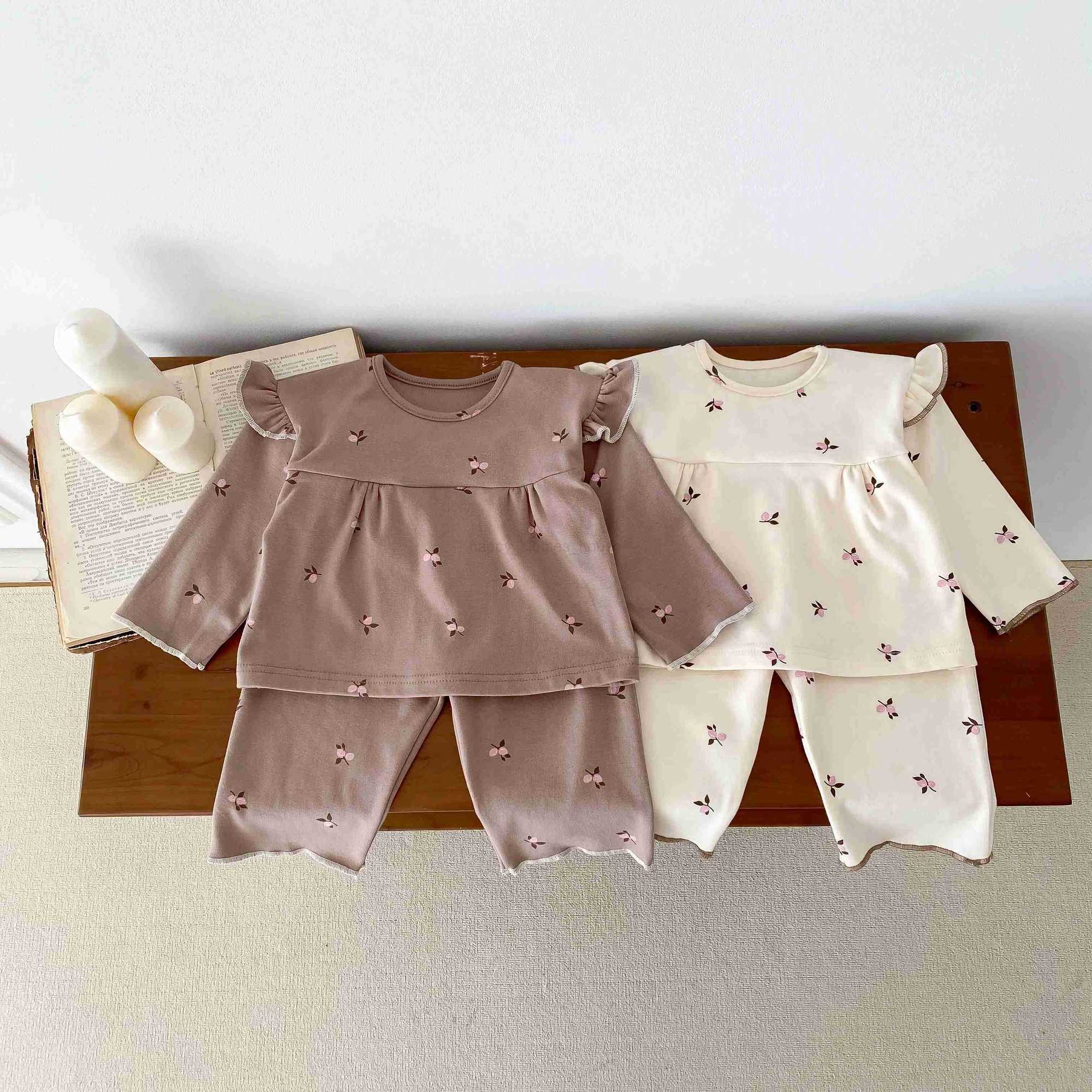 IG Fashion Newborn Clothes Baby Pajamas Boy Girl Cherry Print Long Sleeves Shirt + Pants Sleepwear Two Piece Set 0-2yrsXJ241205