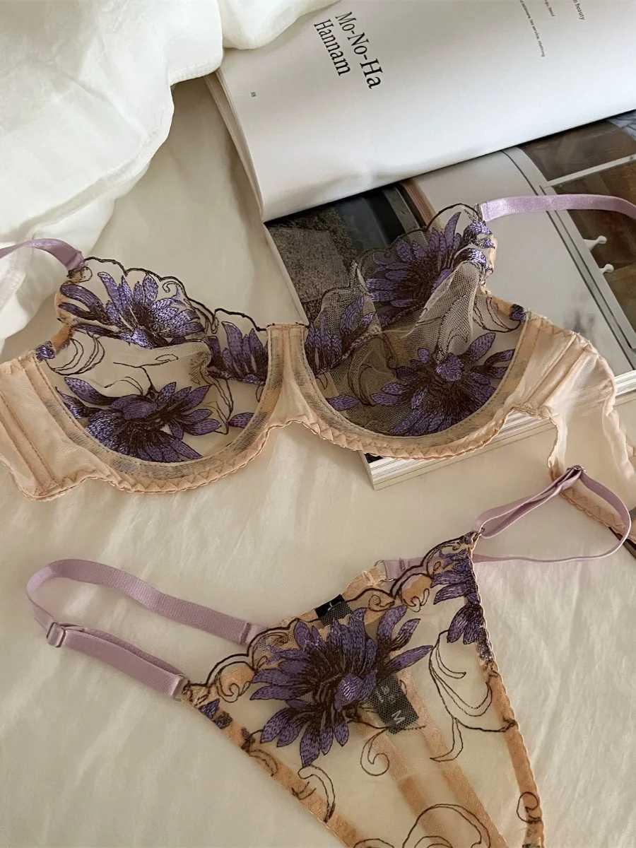 Embroidery thin of large breasts underwear sexy lace adjustment lingerie gathered hollow underwire womens braXJ241205