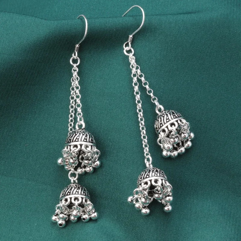 925 sterling silver long tassel womens earrings retro ethnic Thai silver trumpet shaped pendant earrings jewelry wholesale 241205