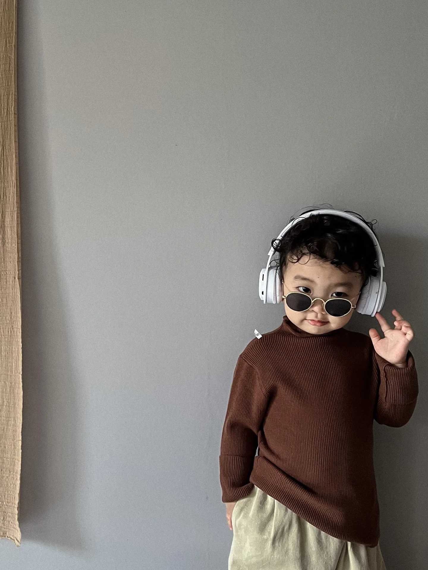 Childrens Sweater Autumn New Baby Girls Solid Knitted Turtle Neck Sweater Fashion Boys Casual Zipper Childrens Bottom Knitted Top W241205