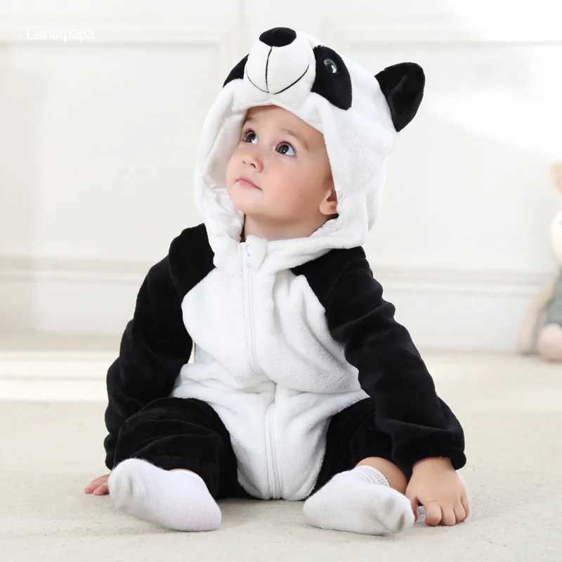 Pajamas Panda Romper Baby Warm Jumpsuit Boy Girl Winter Outfit Halloween Animal Suit Funny Cute Onesie Festival Party Clothes H241205