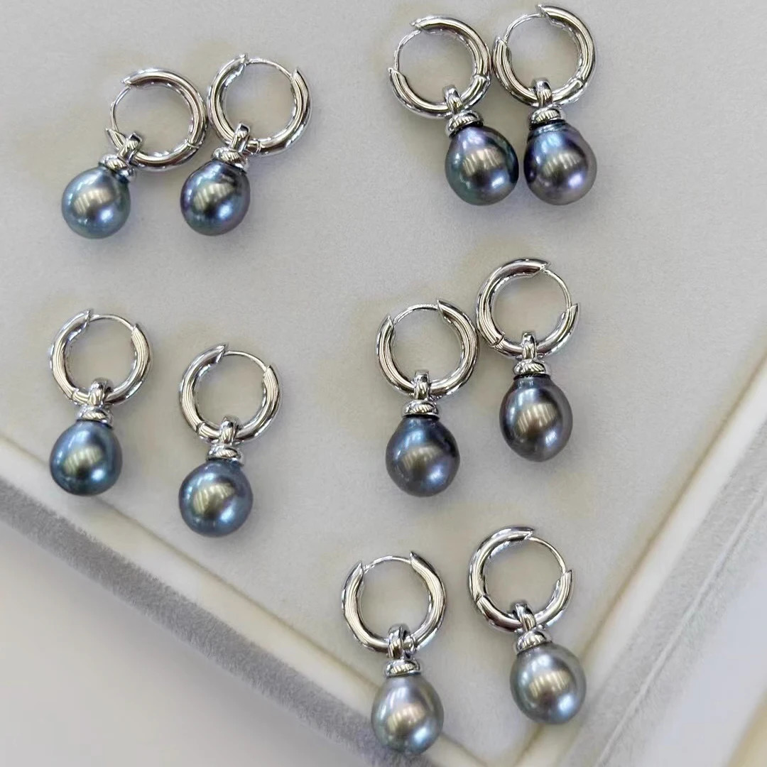 MeiBaPJ 9-10mm Natural Rice Pearl Fashion Simple Drop Earrings DIY Genuine 925 Silver Womens Exquisite Jewelry 241205