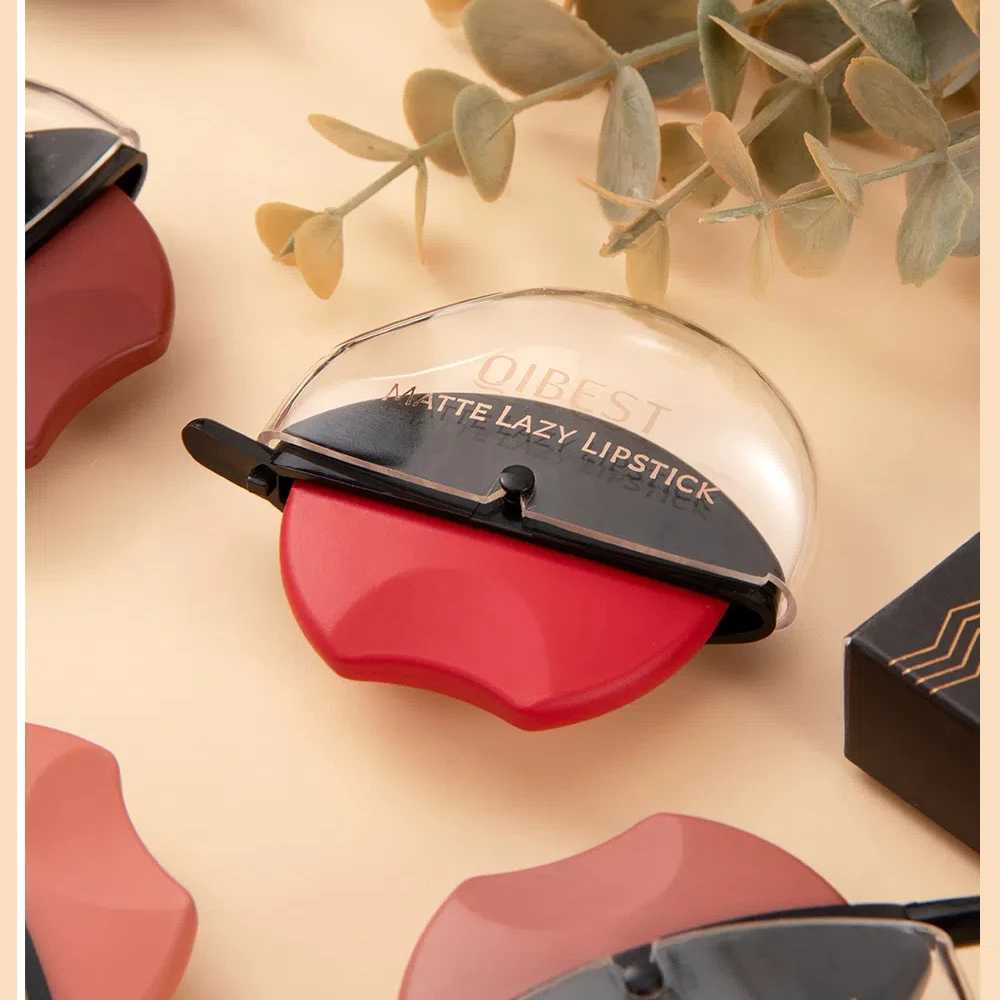 QIBEST Lip-shaped Lipstick Makeup Lazy Lipstick Velvet Matte Moisturizing Lip Gloss Waterproof Non-stick Cup Long Lasting MakeupXJ241205