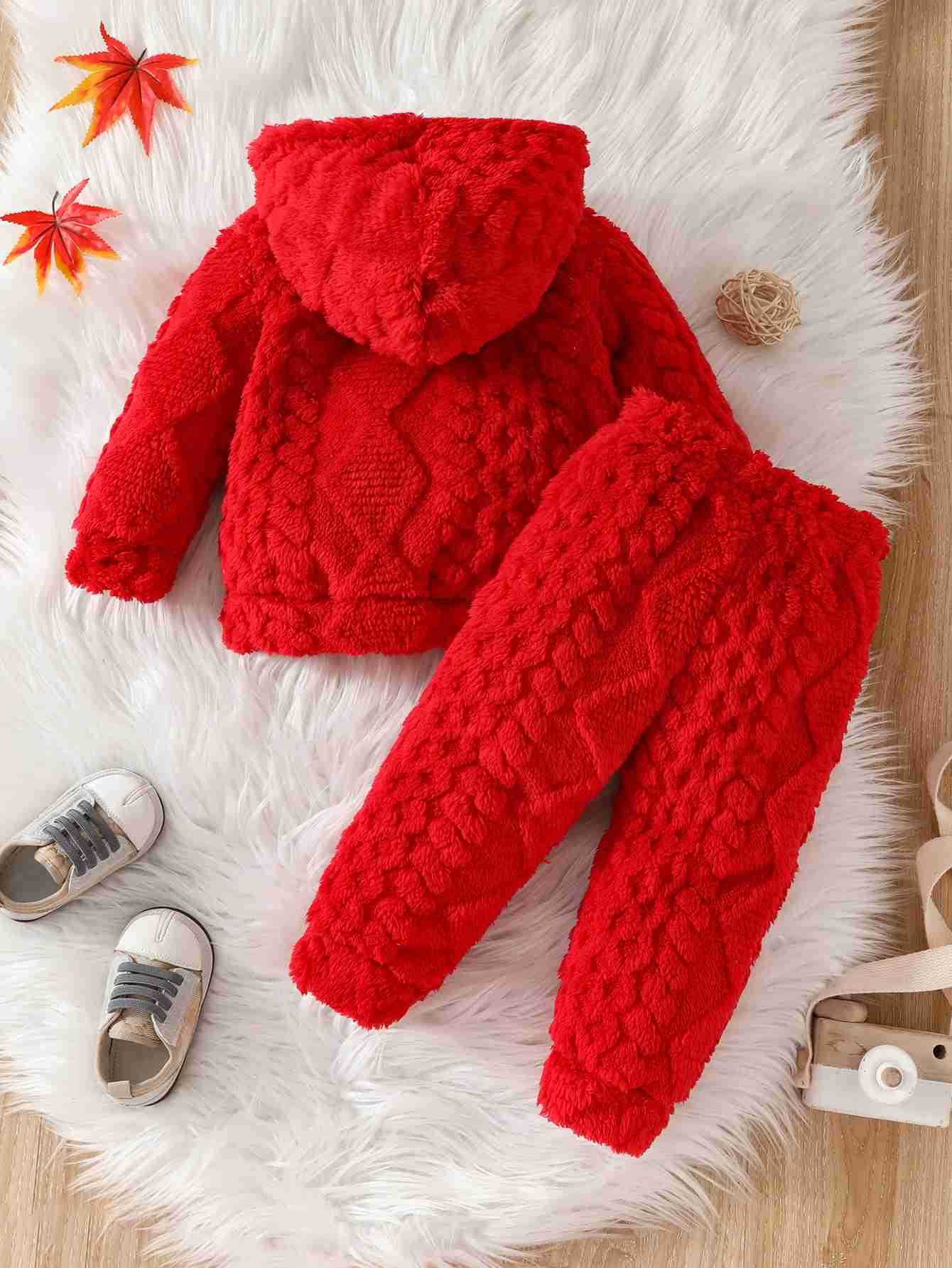 Baby autumn and winter warm leisure suit Bury Woolly hooded top + Bury woolly pants two-piece setXJ241205