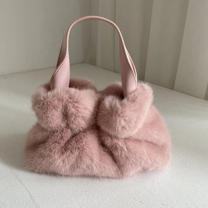 Artificiar Natural Fur 2024 Faux Fur Tote Soft Girl Warm Bag Fluffy High Quality Fur Purse 241125