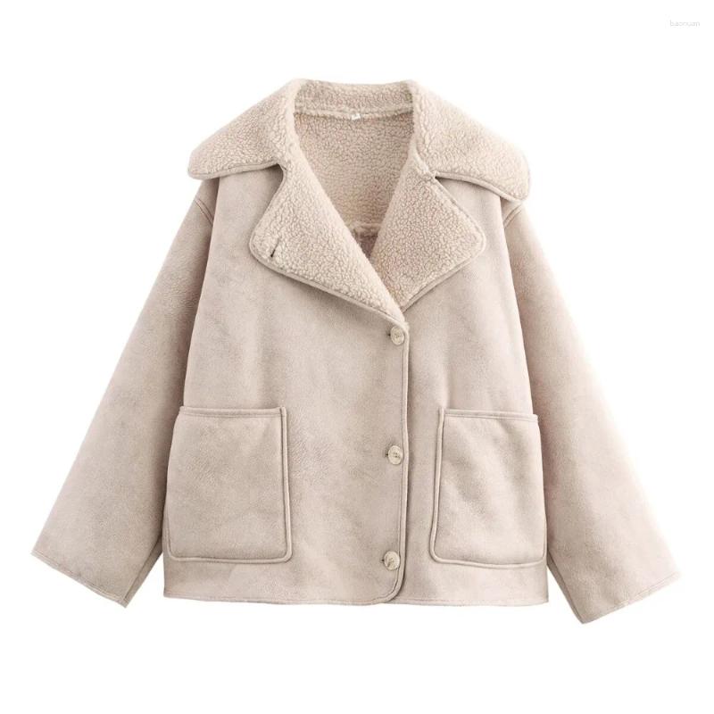 Women's Jackets ZR Women Comfy Coats With Faux Shearling Interior & Button Fastening Lapel Collar Long Sleeves Double-faced Jacket