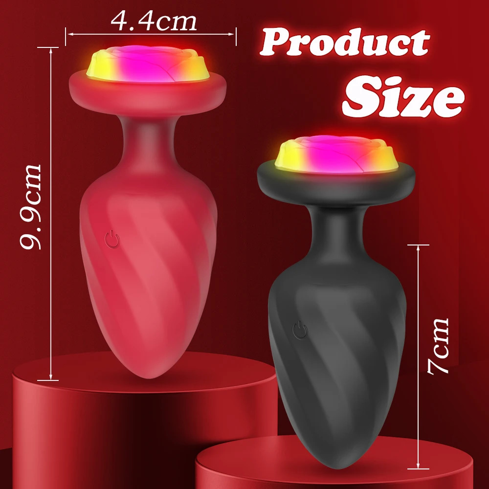 Rose Light LED Buttplug Wireless Remote Anal Vibrator Butt Plug Prostate Massager Masturbator LED Sex Toys for Men Women Sextoy 241205