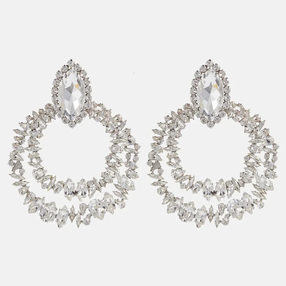 Fashionable Geometric Clip Earrings Bridal Non Perforated Accessories Elegant Ladies Large Water Diamond Rings Earrings Wedding Jewelry 241205