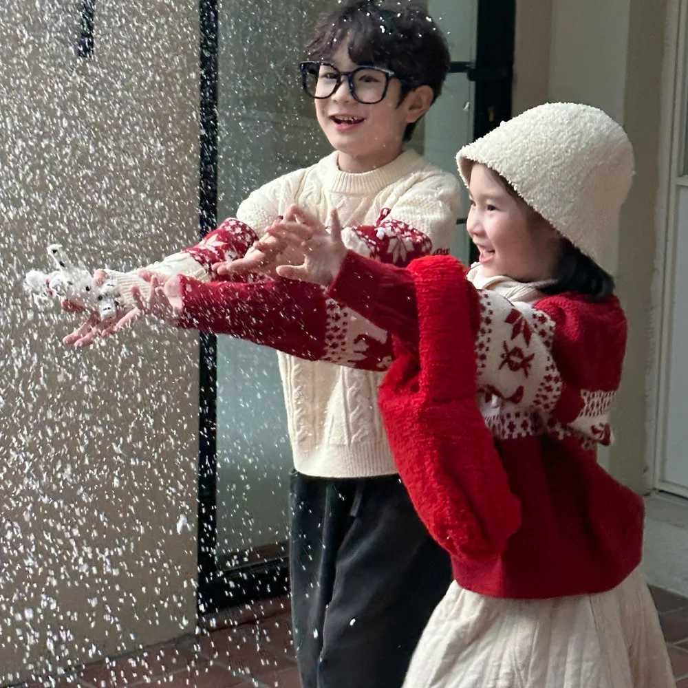 Childrens Knitted Sweater 2024 Winter New Snowflake Knitted Sweater Boys Knitted Sweater Warm Top W241205