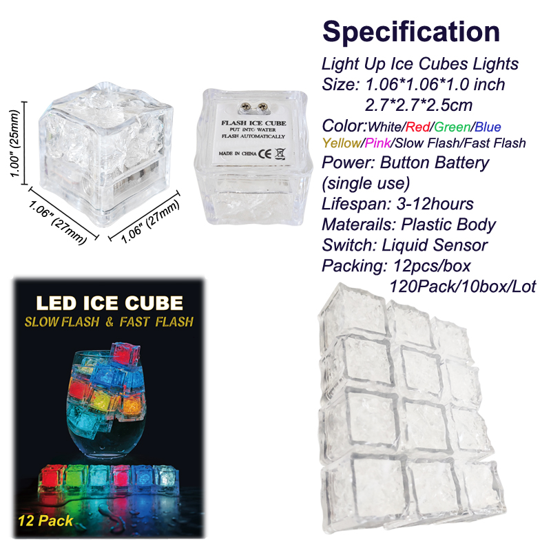 Christmas Decorations Lights Light Up Ice Cubs for Drinks Reusable ,Waterproof Multi Color Flashing LED Lights for Cocktail Whiskey Club Bar Party Wed