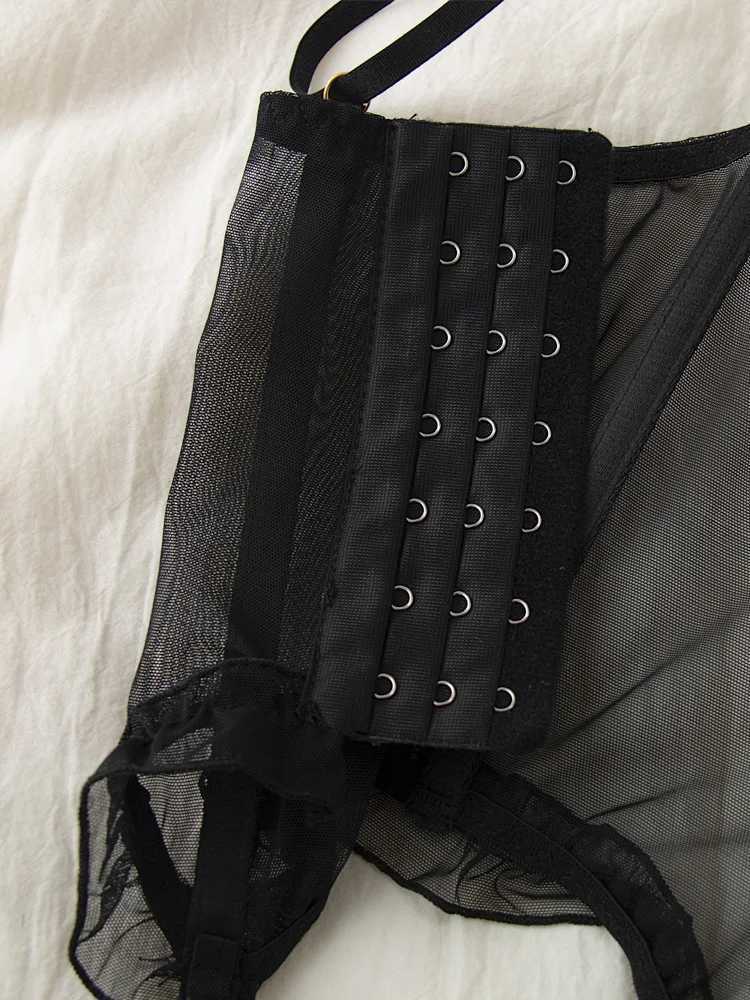 French Sexy Lingerie Embroidered Lace Corset Tops See Through Bra and Panty Set Underwear Pure Desire with Steel Rings BraletteXJ241205