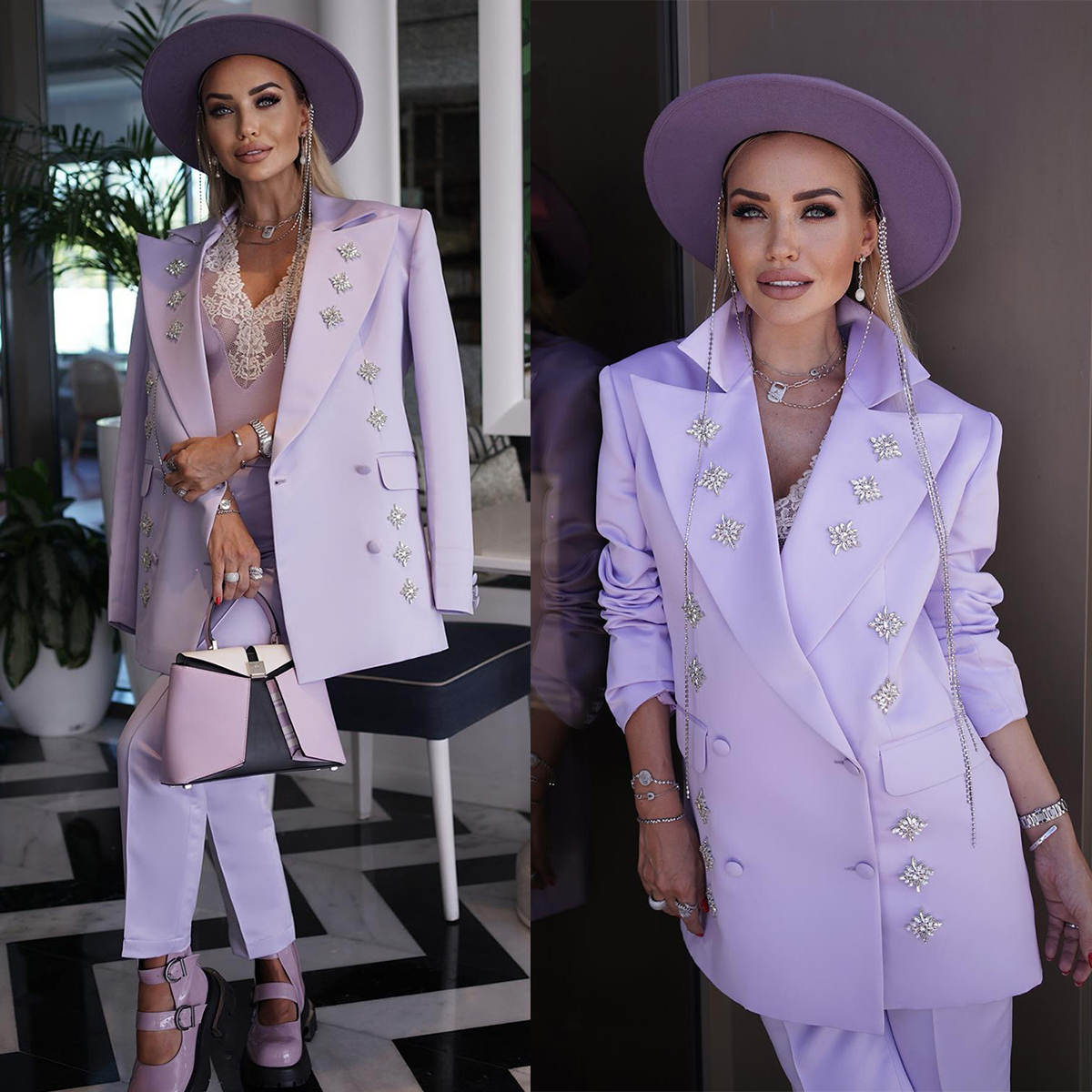 Modern Women Suits Crystal Double Breasted Blazer Ladies Outfits Mother Of The Bride Suits 2 Pieces Sets Classic Pant Jacket Customized Female Evening