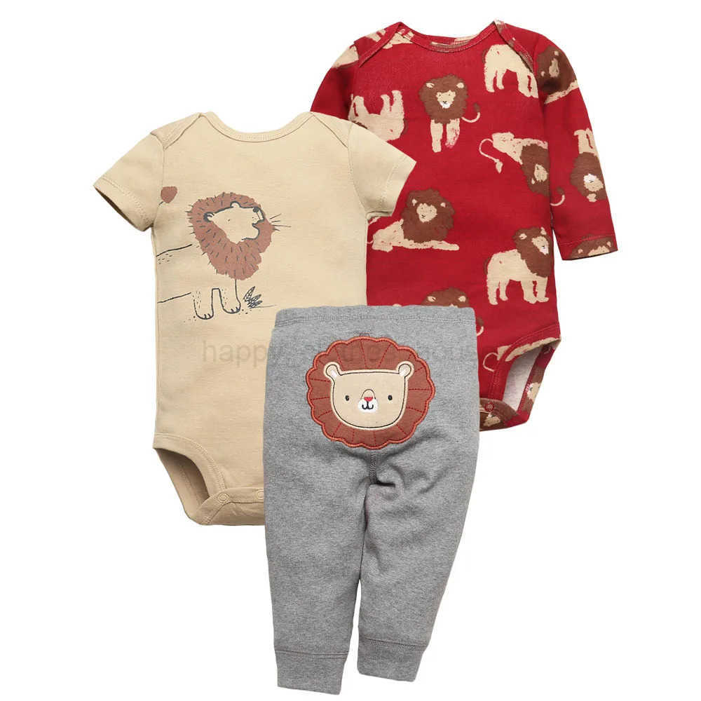 3PCS Baby Bodysuits+Pants Cotton Newborn Baby Boy Clothes Summer Cartton Kids Clothing Sets 0-24 Moth Bebe JumpsuitXJ241205