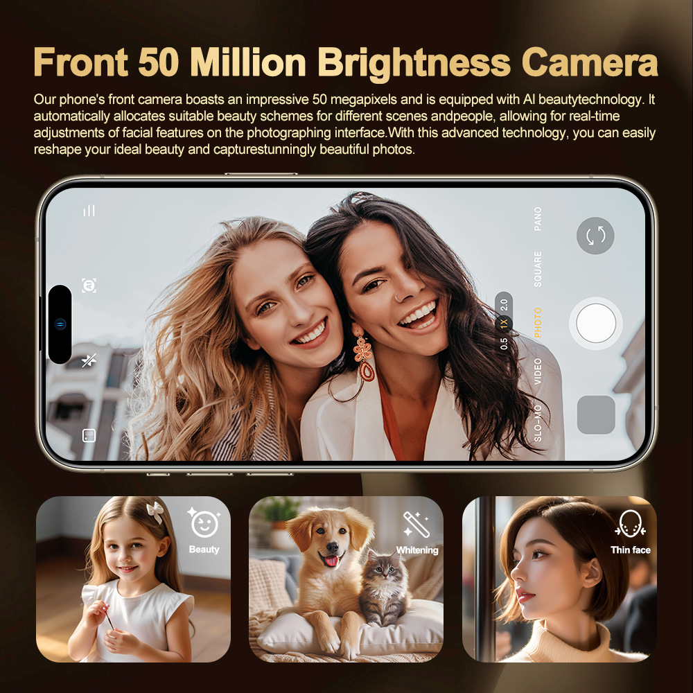 i16 Pro Max Mobile Phone 7.3-inch HD Screen, 14 ,Snapdragon8 Gen 3 CPU,16GB+1TB Android Phone,50MP+100MP Camera Pixels, 8000mAh Battery, 5G Dual SIM C