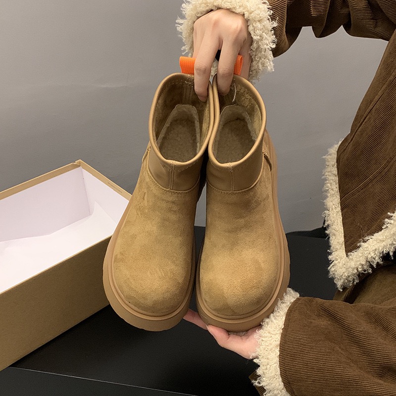 Platform Ankle Snow Boots Women Suede Cotton Shoes High Heels Winter Plush Warm Trend Casual Goth Botas