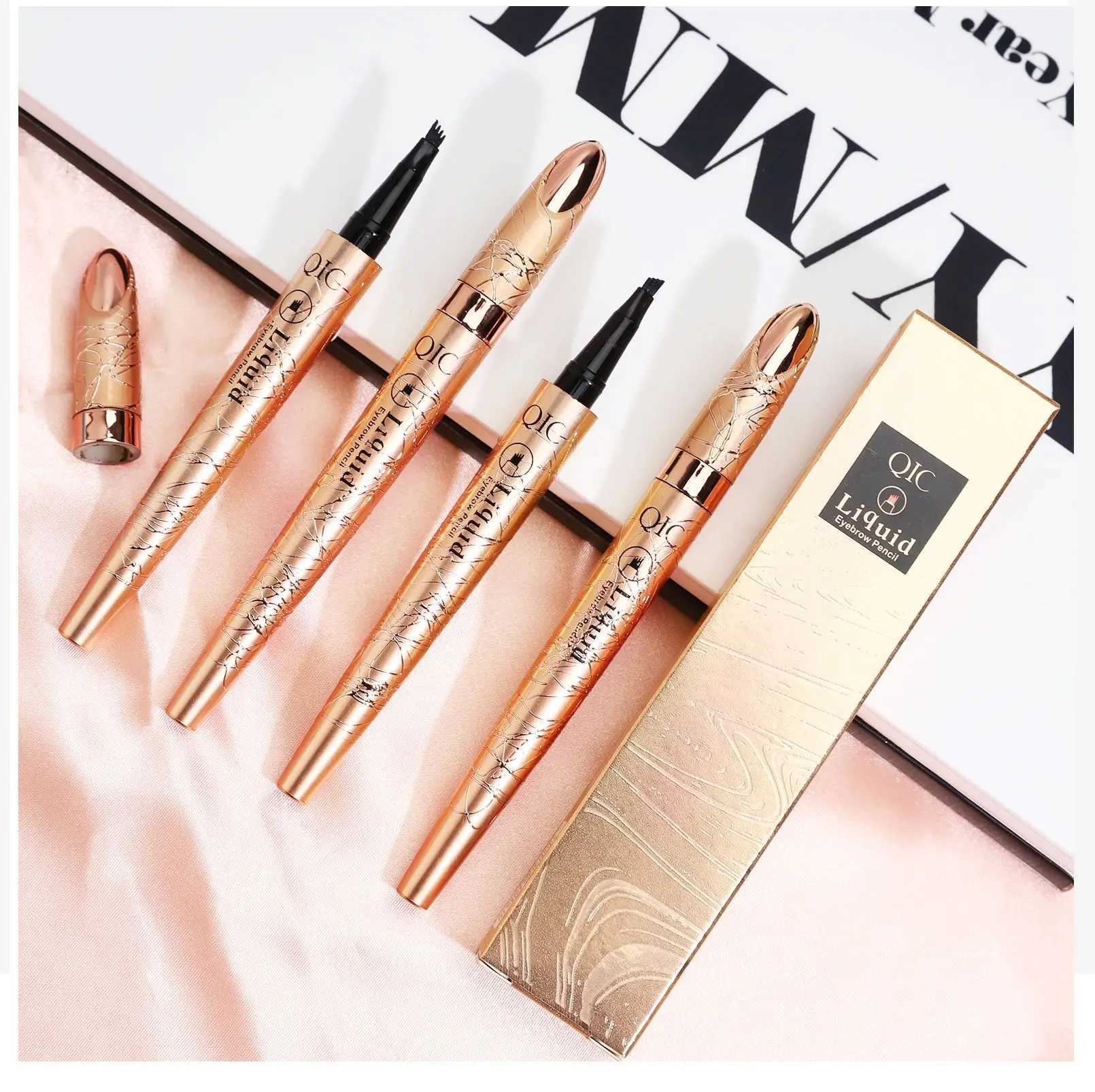 QIC Four Jaw Ultra Fine Liquid Eyebrow Pencil Tattoo Pencil Waterproof and Sweatproof Dark Brown Liquid Eyebrow Pen Makeup and Cosmetics W241205