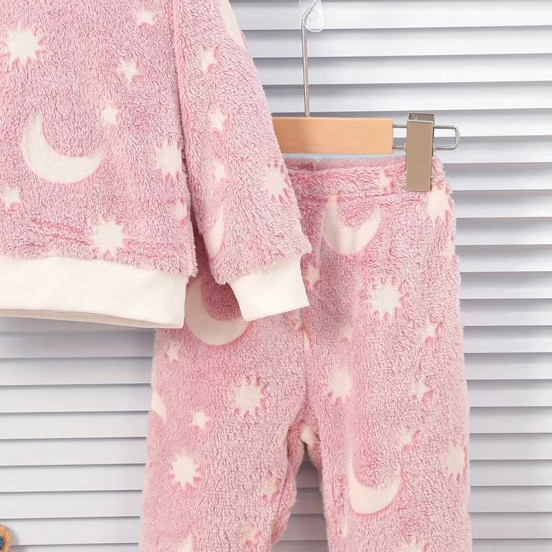 Pajamas Baby Girl Autumn/Winter Plush Night Fluorescent Home Fur Baby Warm Pajama Set Fashionable and Comfortable Child Accessories H241205