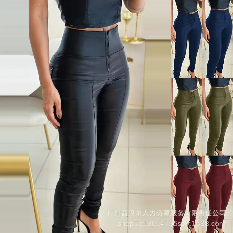 Women Pants High Waist Zipper Front with AntiPinch Inner Lining PU Leather Fleece Lined Autumn Winter s Elegant Work Pant 241205