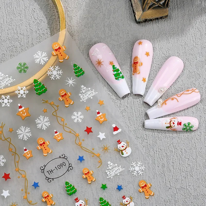Ins Style Winter Snowflake Nail Stickers White Snowflake Snowman Christmas Tree Year Stickers 241205