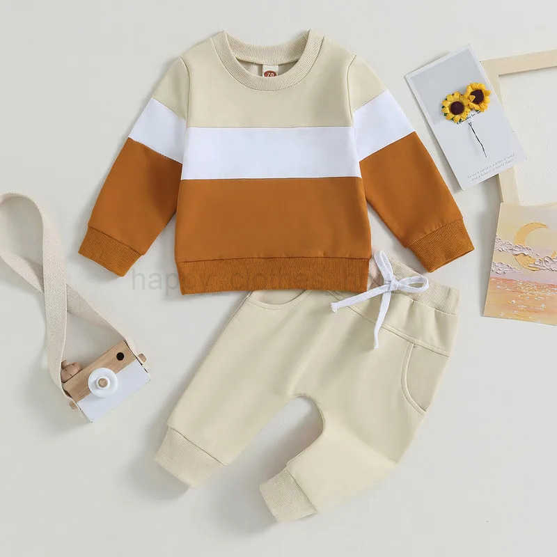 Newborn Baby Boy Pant Sets Autumn Clothes 2 Piece Outfits Contrast Color Long Sleeve Sweatshirt and Elastic Pants Baby ItemsXJ241205