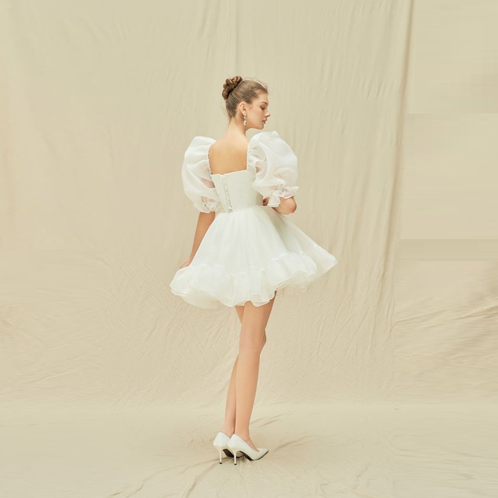 A-Line Short Wedding Party Dresses Off Shoulder Pleats Brides Party Gowns for Women Bridals Dress Customized 05