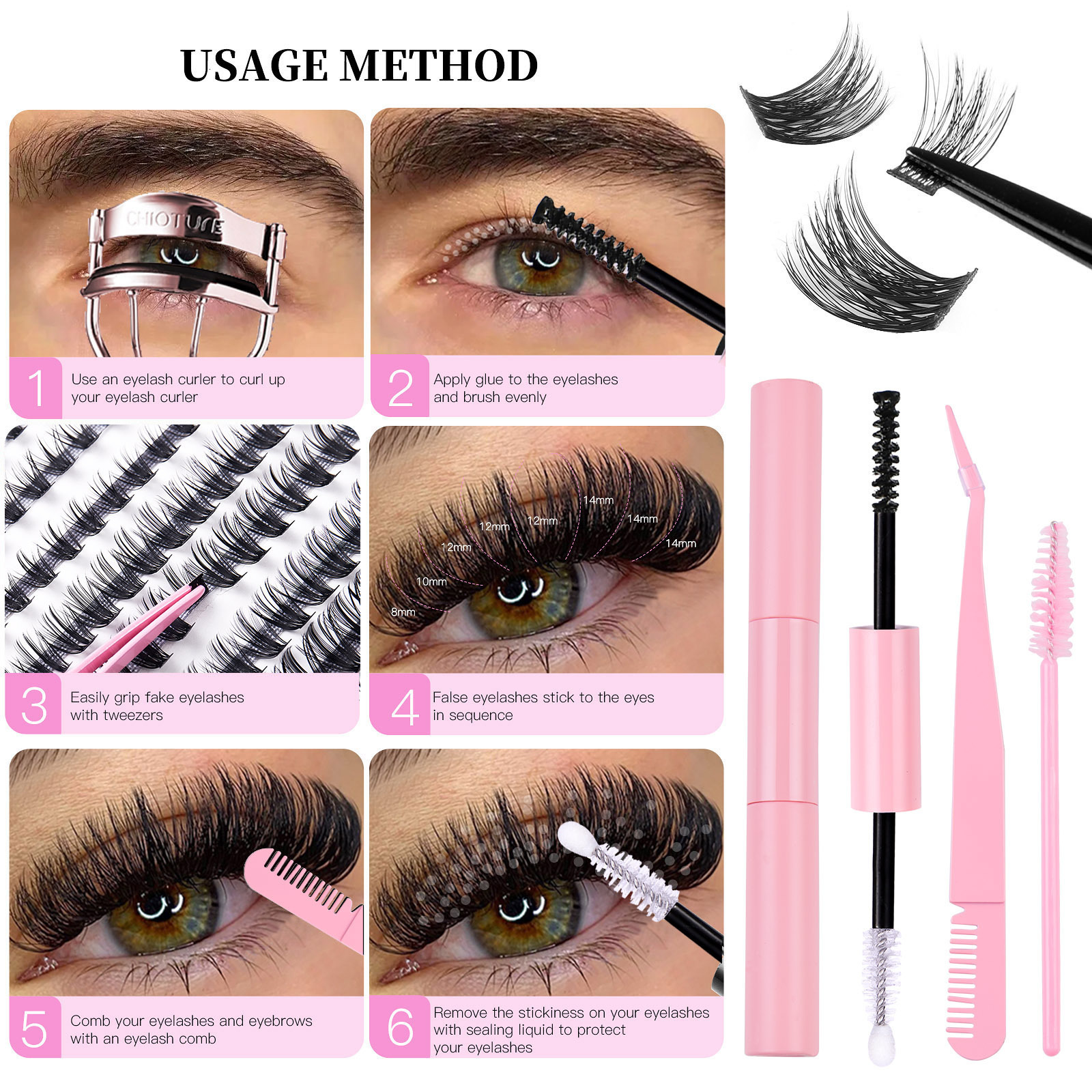 Single cluster DIY false eyelash large capacity 30P+40P eyelash self marrying eyelash glue set 240919