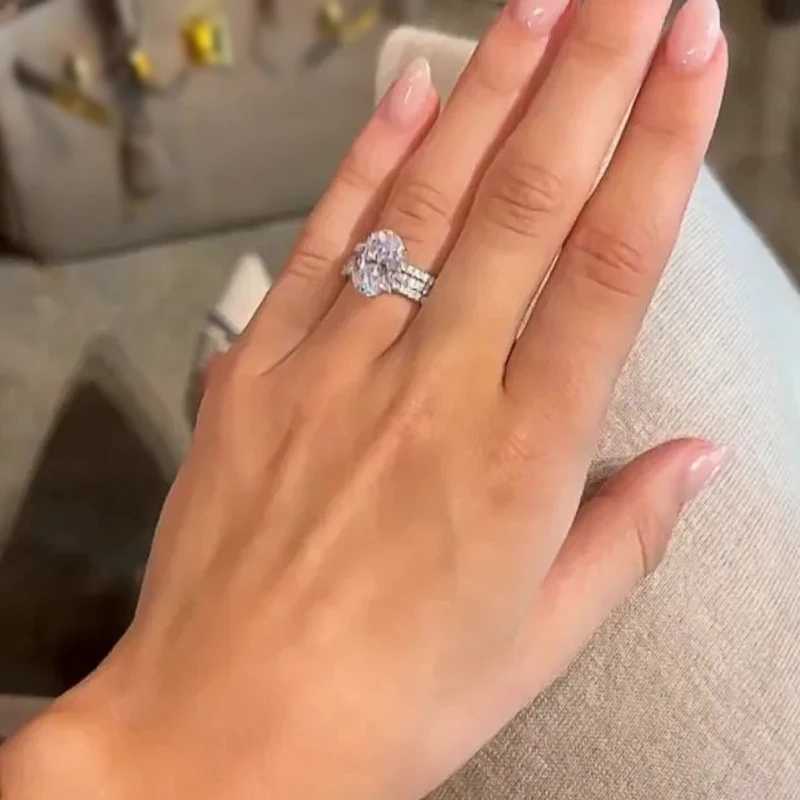 Huitan Oval Cube Zirconia 3Pcs Womens Set Ring Silver Dazzling Bridal Wedding Ring Anniversary Party Terence Jewelry W241205