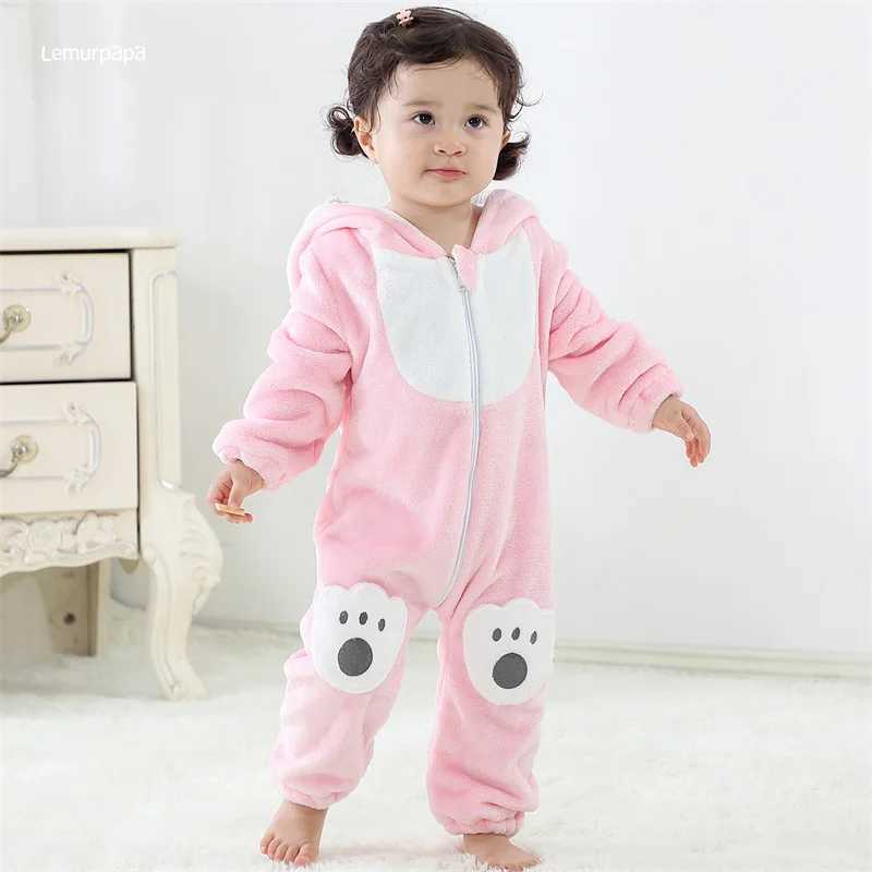 Pajamas Pink Cat Romper Baby Girls Pajama Toddlers Winter Outfit Halloween Animal Suit Onesie Festival Party Bebe Clothes Kigurumis H241205