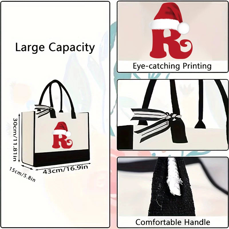 26 Christmas letter handbag fashionable canvas bag portable beach shoulder shopping leisure large capacity 241204