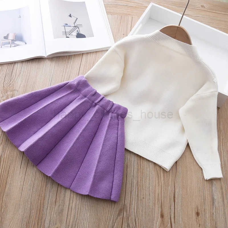 Girls long sleeve knitting suit 2024 Christmas autumn winter new girls sweater cardigan knitting Top + skirt two piece setXJ241205