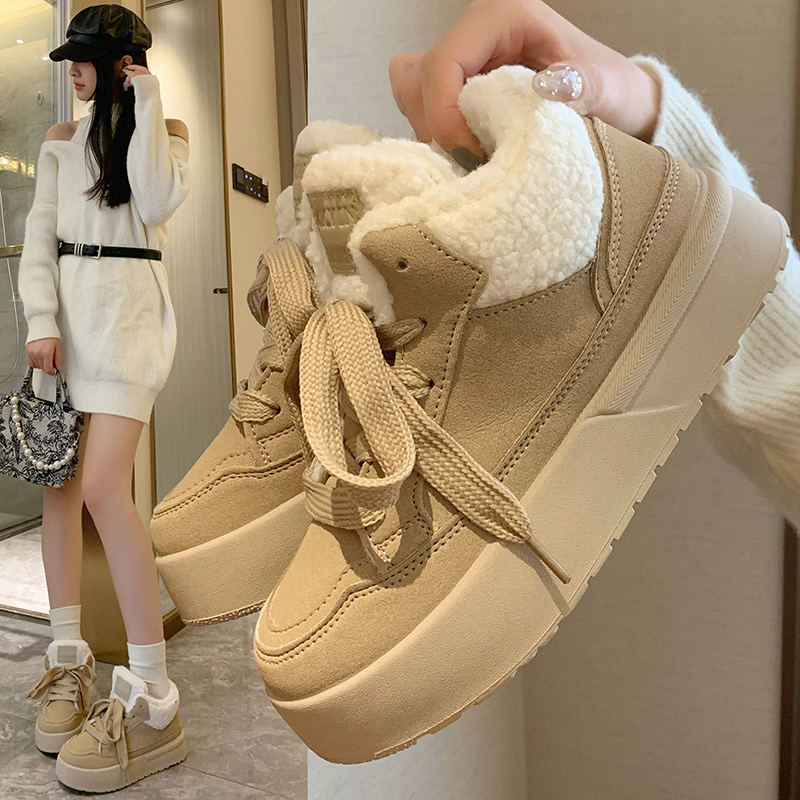 Platform Women Fur Ankle Suede Flats New Warm Shoes Casual Snow Boots Woman Trend Short Plush Cozy Mujer Sneakers 241030