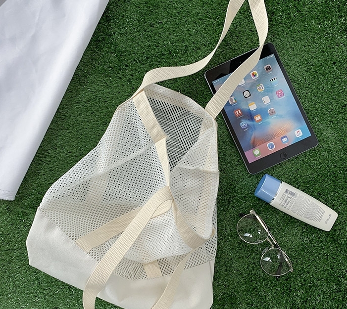 Spring and summer new Korean mesh handbag shopping bag hollowed out beach bag canvas single shoulder women's bag #11