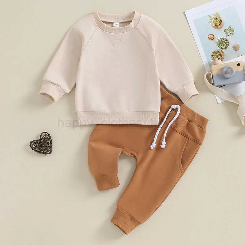 Spring Autumn 0-3Years Newborn Baby Boy 2PCS Clothes Set Solid Color Sweatshirt Pants Toddler Clothes Outfit Baby CostumeXJ241205