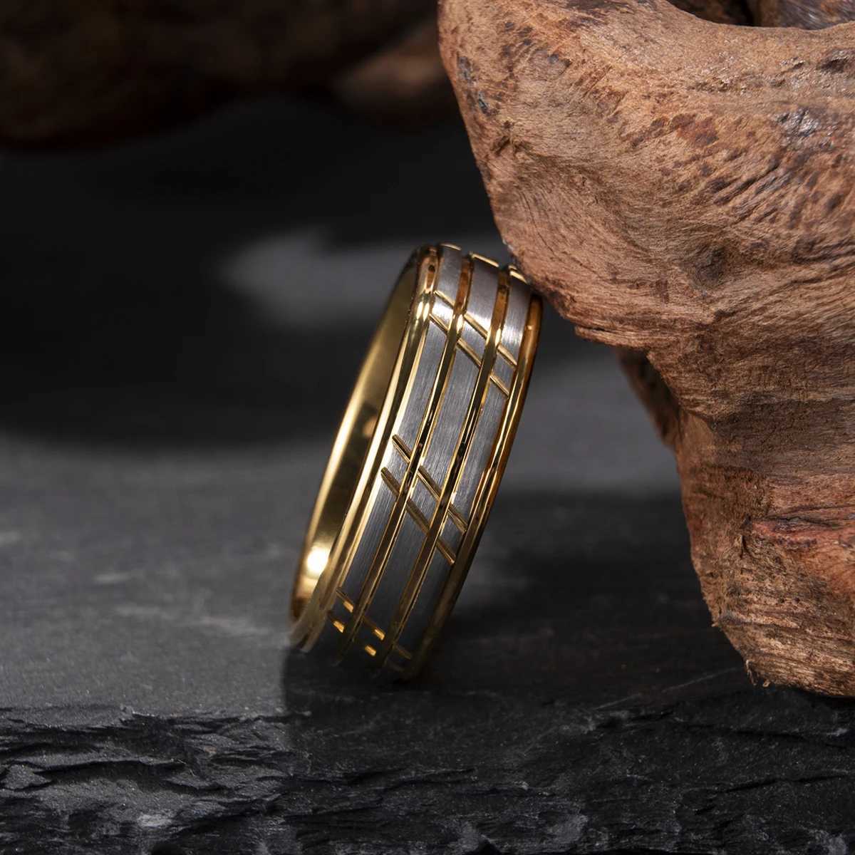 Tungsten Kaide ring womens 8mm fashionable gold groove wedding ring suitable for couples dating anniversaries comfortable fit W241205
