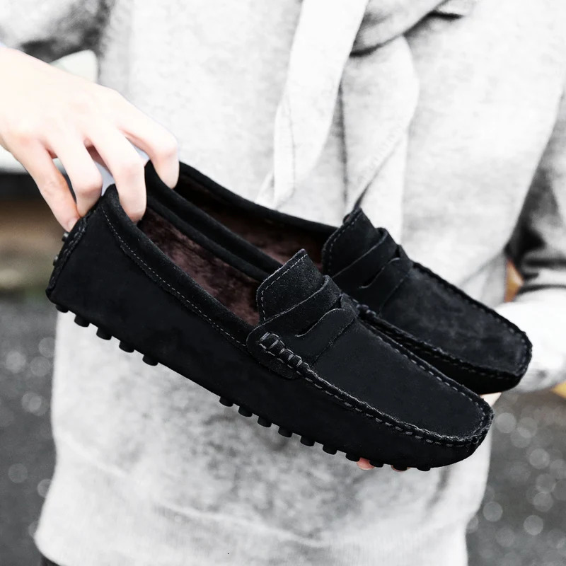 Winter Warm Fur Casual Shoes Men Loafers Suede Shoes Male Flats Soft Light Driving Shoes Man Moccasins Mens Shoes 241206