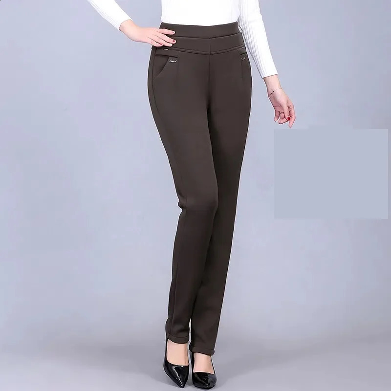 Autumn womens Trouser high waisted elastic straight pants winter velvet warm casual pants middle-aged and elderly womens pants 6XL 241202