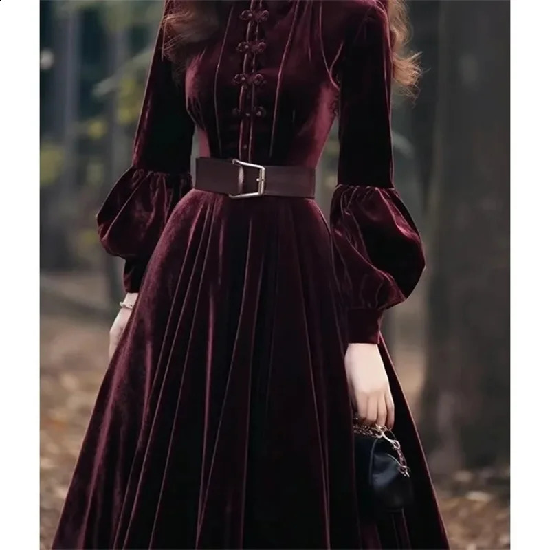 Autumn and Winter Womens Velvet Dress Fashion Evening Dress Party Long Dress Style Super Beautiful Purple and Red Velvet Dress 241206