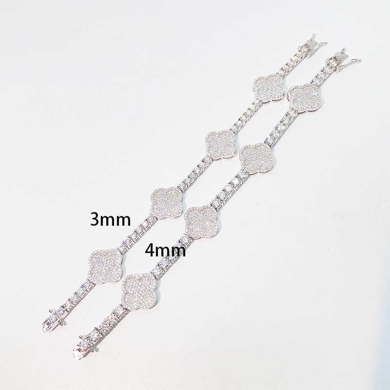 New Clover Bracelet 925 Silver Jewelry Moissanite 3/4mm Fashion Mens and Womens Hip Hop Accessories Lucky Grass Bracelet