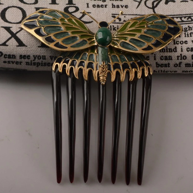Titanic Movie Rose Butterfly Hairpin Vintage Copper Haircomb Collection Turquoise Jewelry Role Playing Jewelry Props Gifts 241205