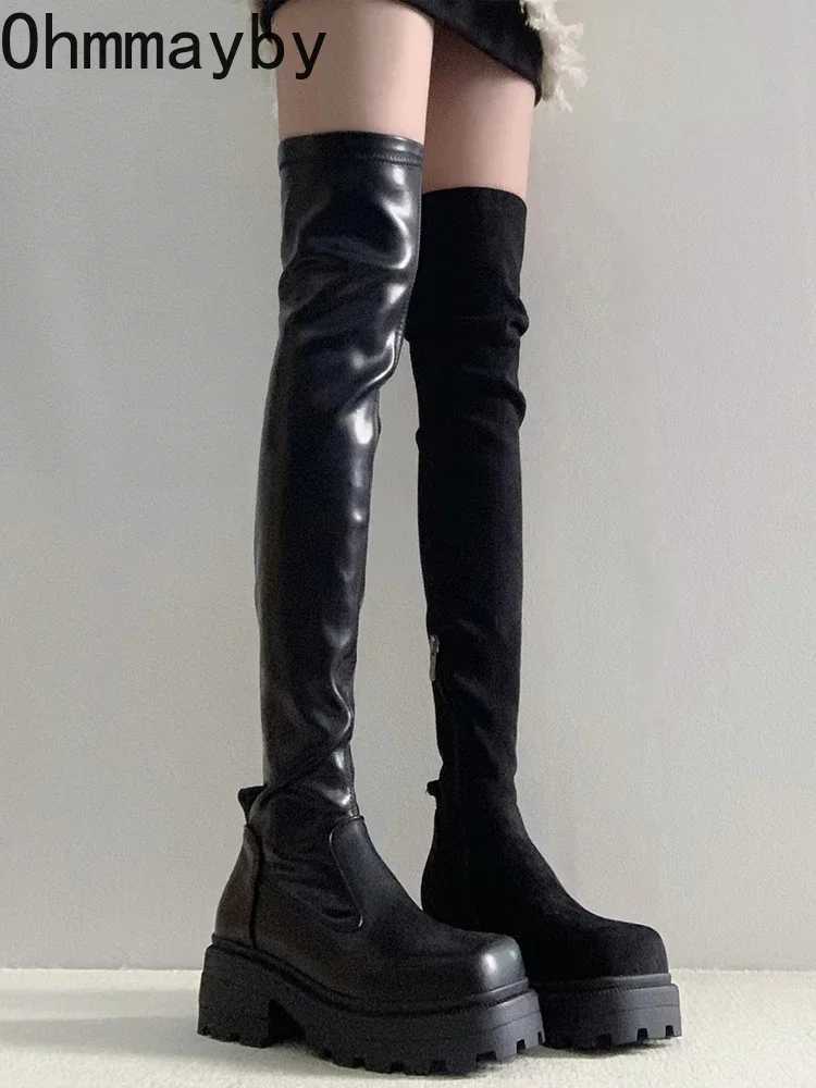 High Quality Streh Slim Wen Over The Knee High Boots Fi Soft Leather Shoes Autumn Thick High Heels Ladies Knight Lg Boots T241206
