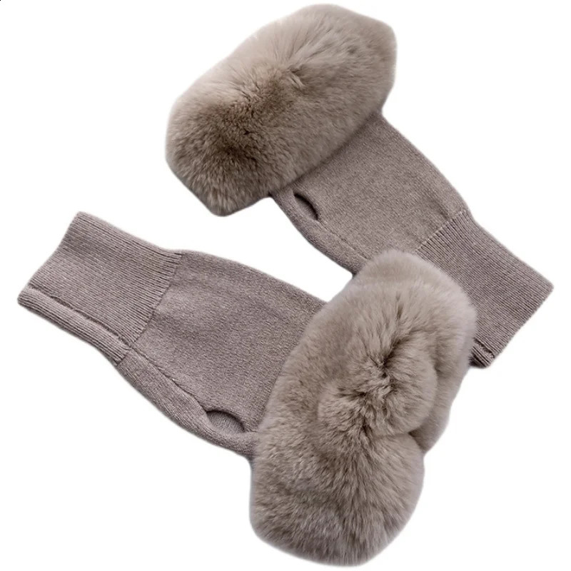 ZDFURS * Rex Rabbit Fur Knitted Gloves Womens Winter Korean Ins Cute Open Finger Fur Shining Fur Half Finger Warm Gloves 241206
