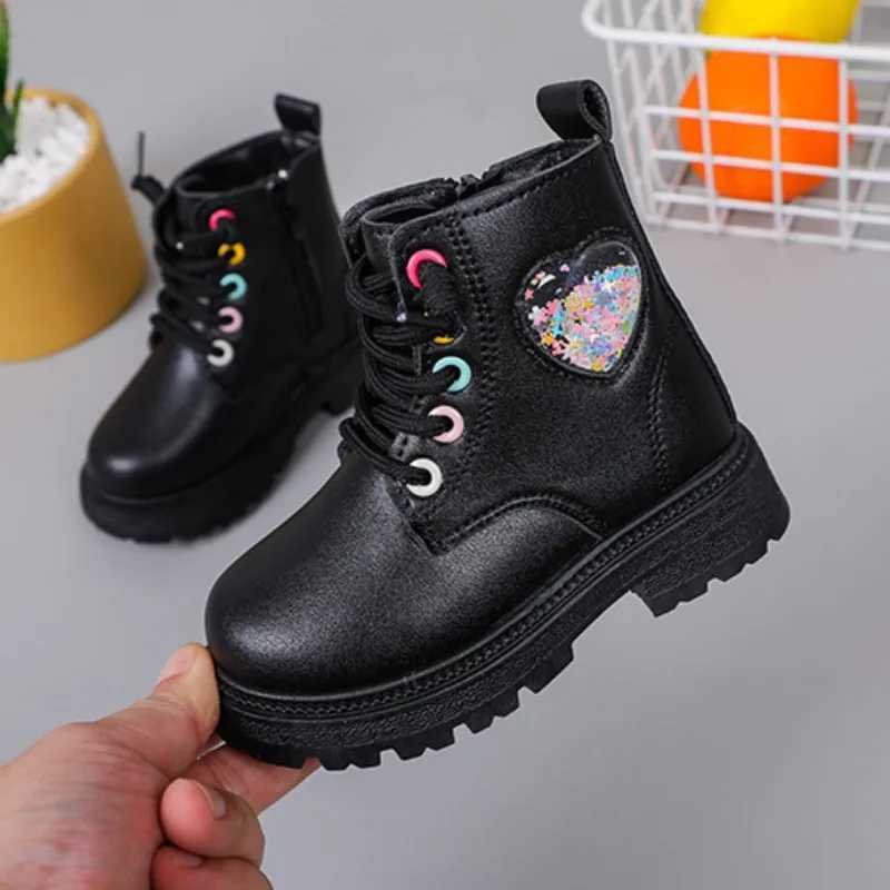 Fashion Girls Boots Autumn Soft Leather Platform Boots Toddler Round Toe Chunky Kids Shoes Casual Non-slip Ankle Boots XJ241206