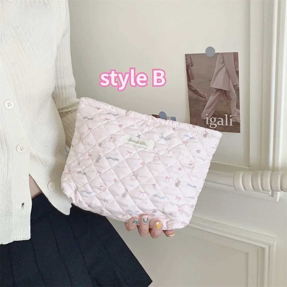 Cute Pink Womens Cosmetic Bag Make Up Case Quilted Cott Travel Storage Bags Portable W Bag Cluh Purse Handbags Mommy BagXJ241206
