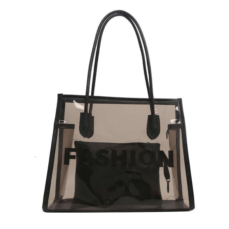 Transparent Jelly Women's Summer New Letter Printed Mother And Child Large Capacity Beach Western-Style Tote Bag, Fashionable Quality Classic