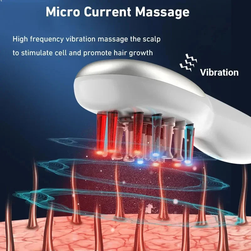 EMS Microcurrent Hair Growth Massage Comb with basic red and blue light anti shedding density hair comb vibration scalp massager 241206
