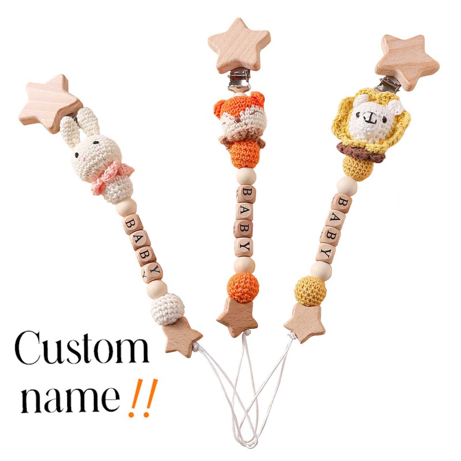 Pacifier Holders Clips# Personalized Name Baby Pacifier Chain Crochet Clips Chains Teethers Dummy Nipple Holder Clip Chain Newborn Pacifier Accessorie