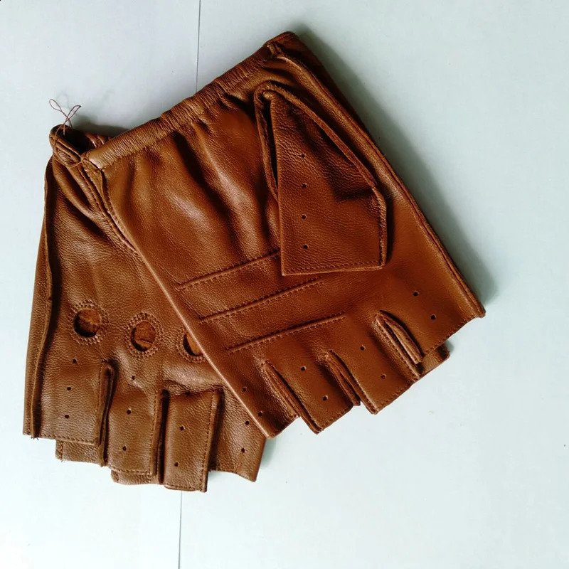 High quality black mens genuine leather gloves with anti slip Luvas half finger sheepskin no finger gloves for motorcycles 241206